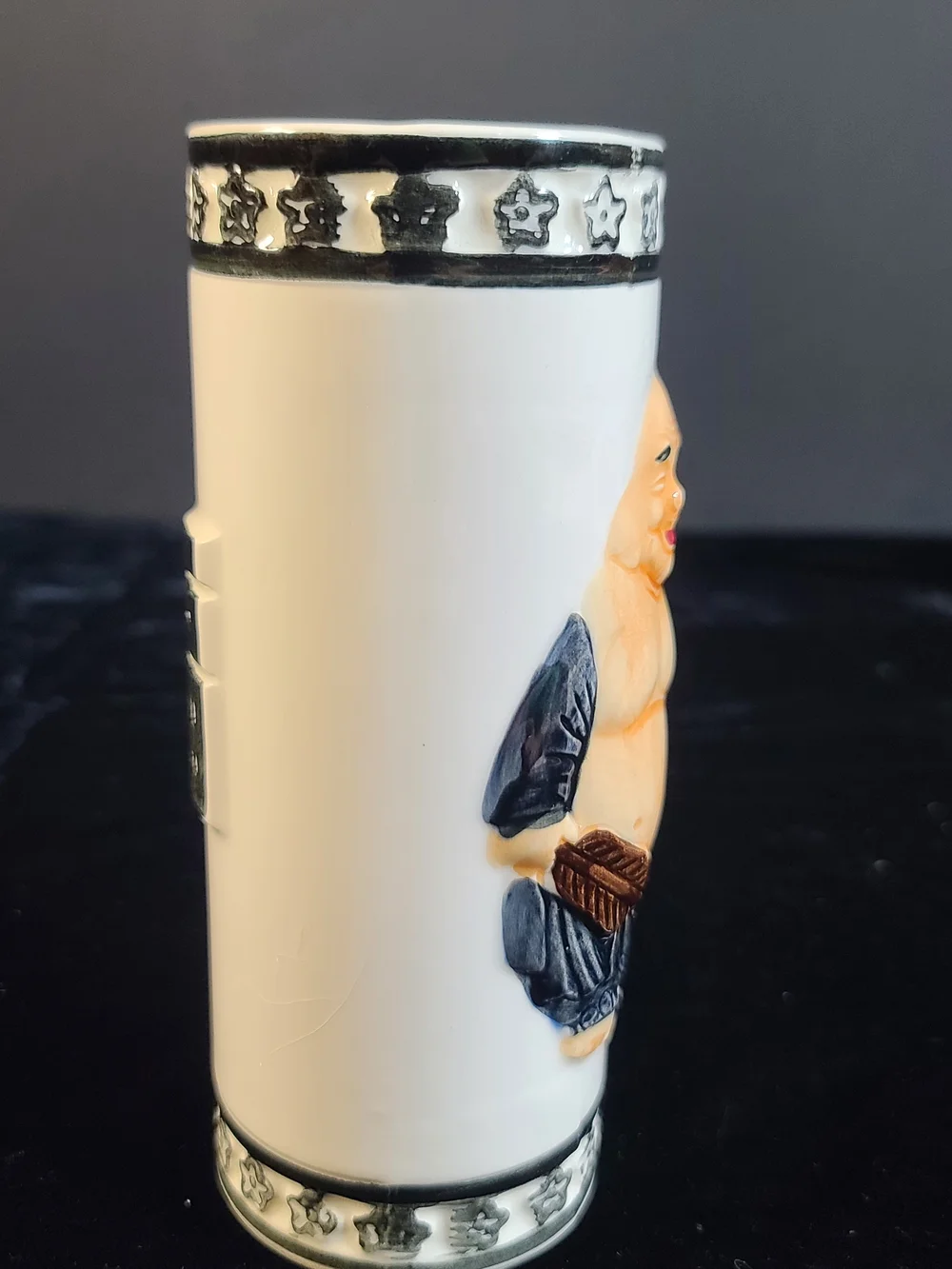 Source Unknown White and Black Ceramic Buddha Accent Vase